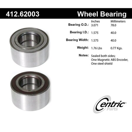 Centric Parts PREMIUM DOUBLE ROW WHEEL BEARING 412.62003